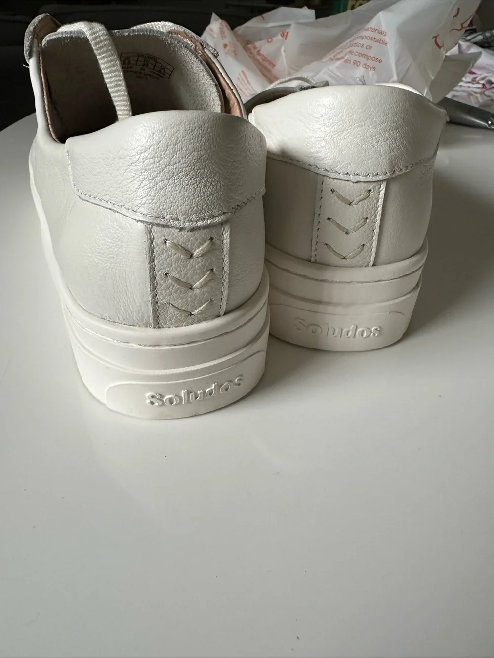 Soludos White Leather Platform Sneakers